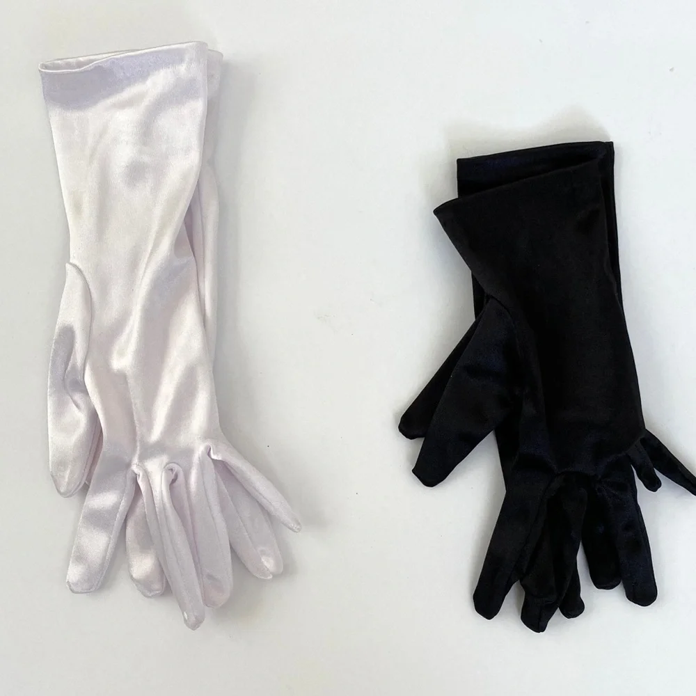 SILKY GLOVES FOR COSTUME PINUP ROCKABILLY BLACK WHITE